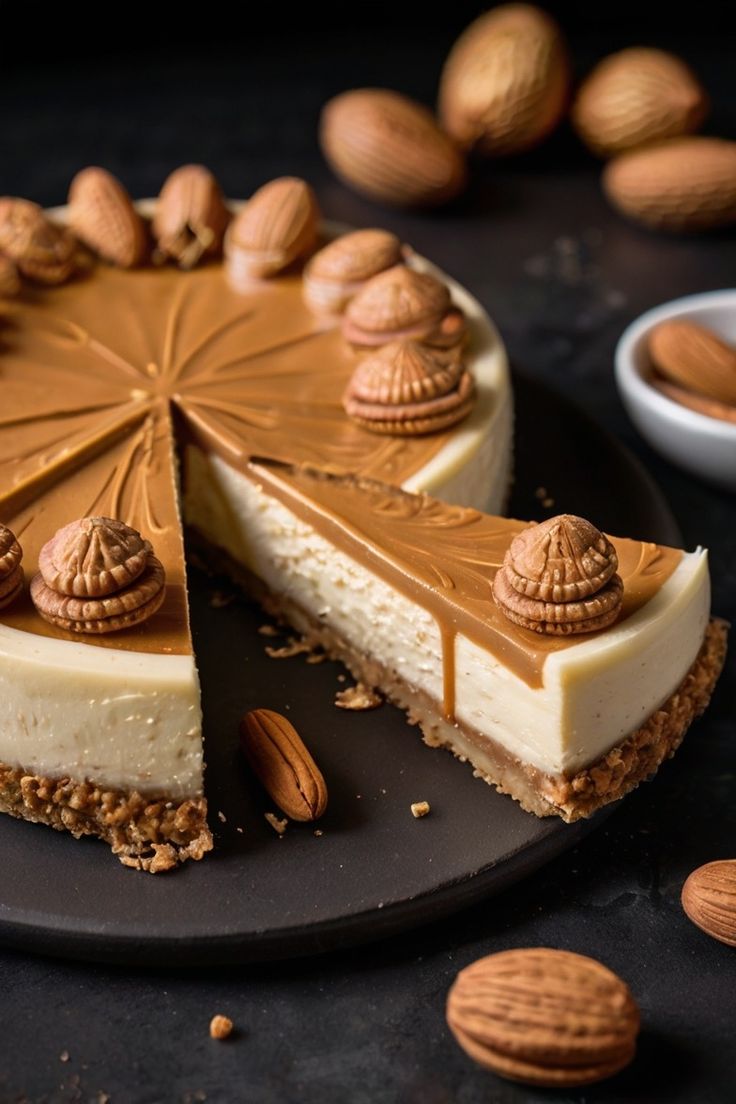 Caramel Almond Cheesecake: No-Bake Creamy Dessert with a Crunchy Crust
