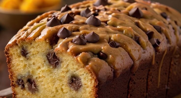 Decadent Chocolate Chip Loaf Cake with Salted Caramel Drizzle