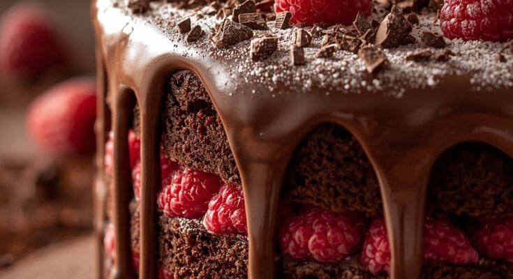 Chocolate Raspberry Layer Cake with Ganache