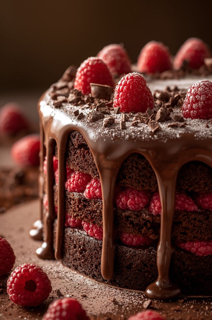 Chocolate Raspberry Layer Cake with Ganache