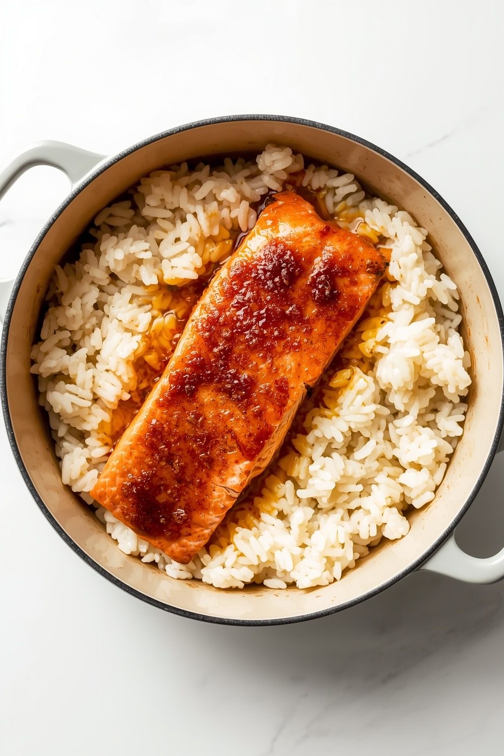One Pot Salmon and Rice with Savory Sauce