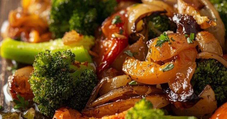 Garlic Roasted Vegetables with Bell Peppers and Broccoli