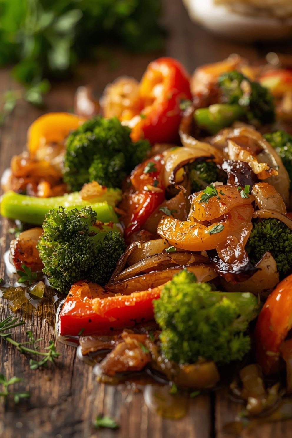 Garlic Roasted Vegetables with Bell Peppers and Broccoli