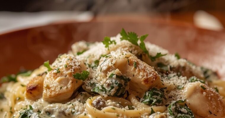 Creamy Chicken Alfredo Pasta with Spinach and Parmesan