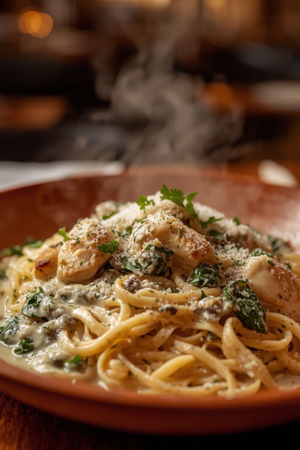 Creamy Chicken Alfredo Pasta with Spinach and Parmesan