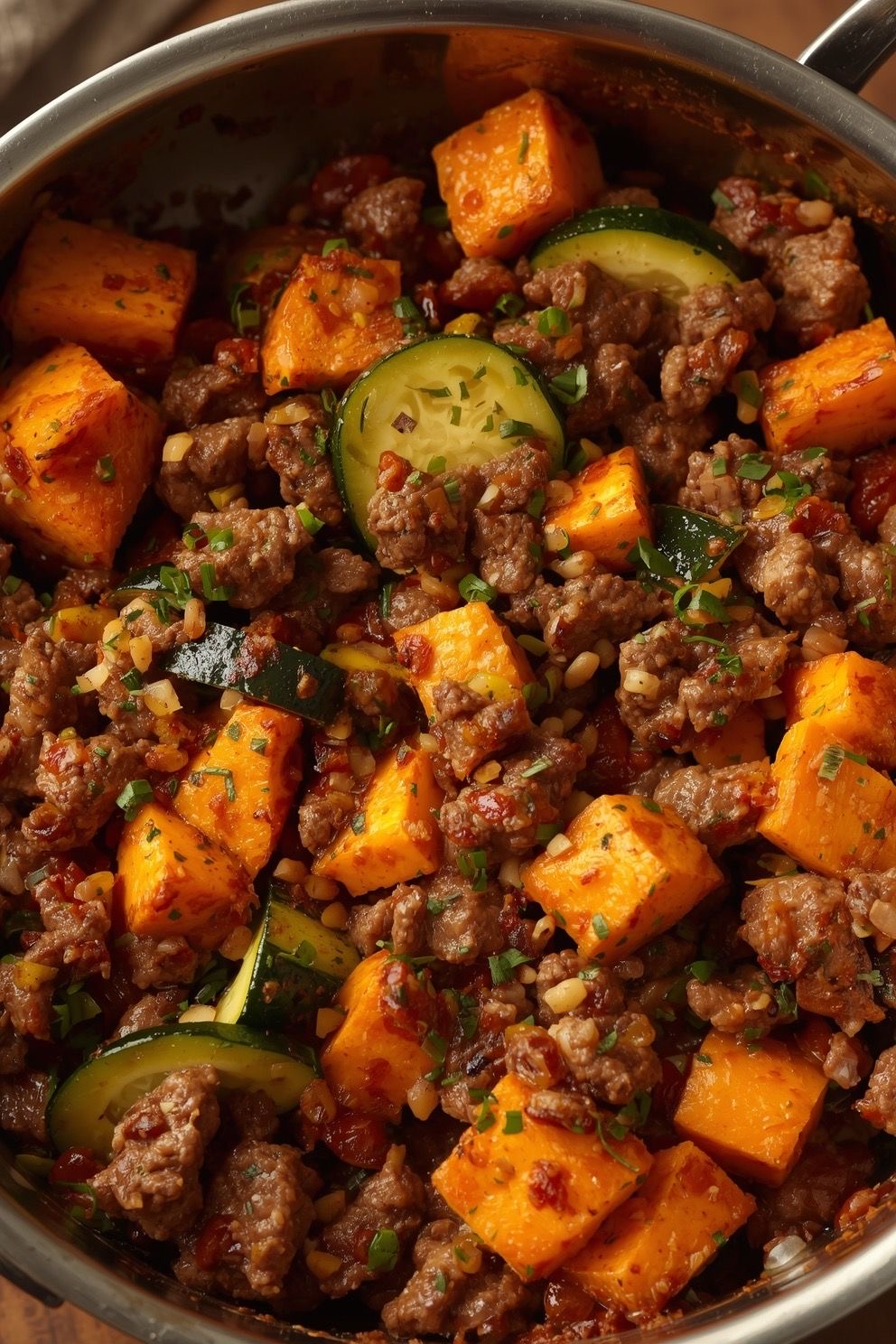 Savory Ground Beef and Sweet Potato Skillet with Zucchini