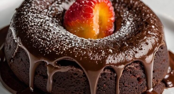 Decadent Molten Chocolate Lava Cake Recipe with Fresh Strawberry Topping
