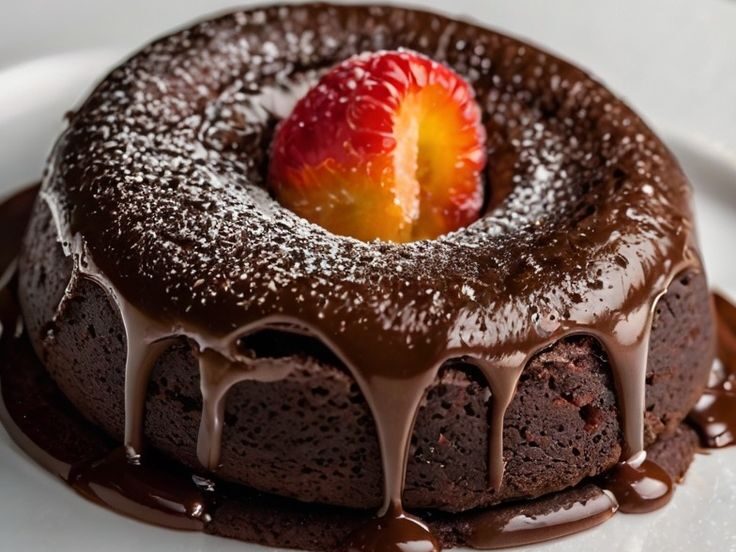 Decadent Molten Chocolate Lava Cake Recipe with Fresh Strawberry Topping