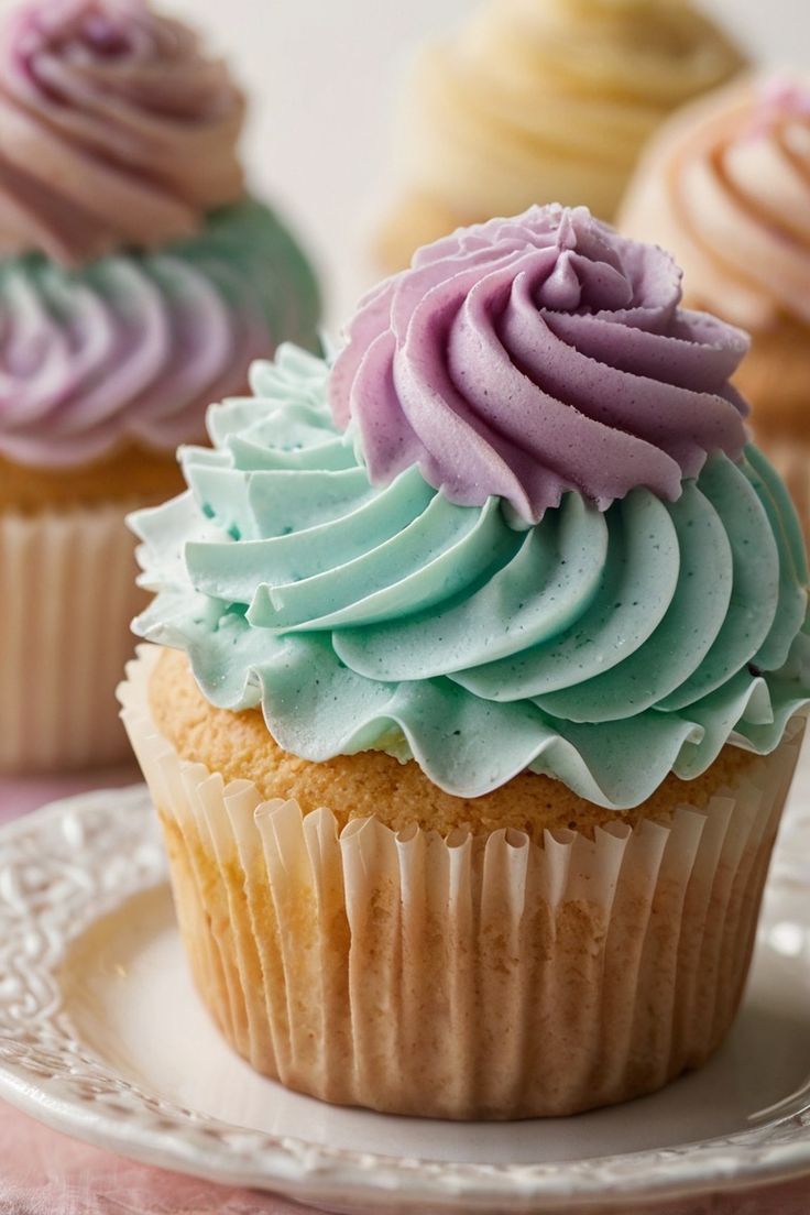 Pastel Vanilla Cupcakes with Whipped Buttercream Frosting