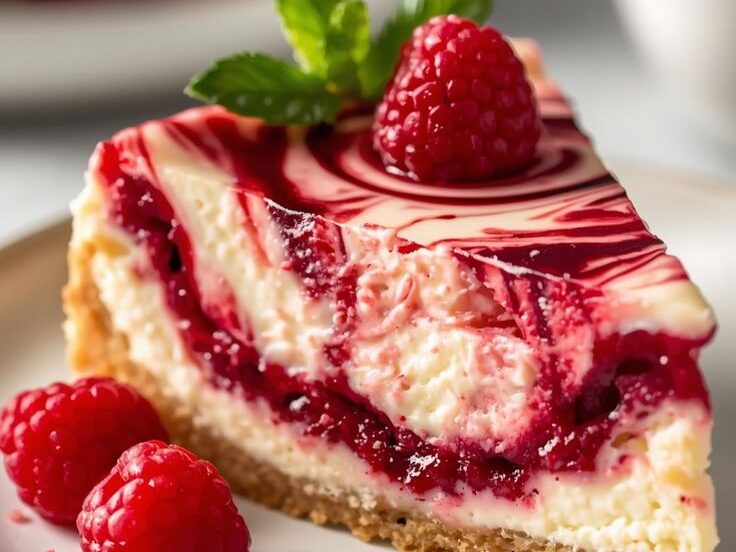 Raspberry Swirl Cheesecake with Buttery Graham Cracker Crust