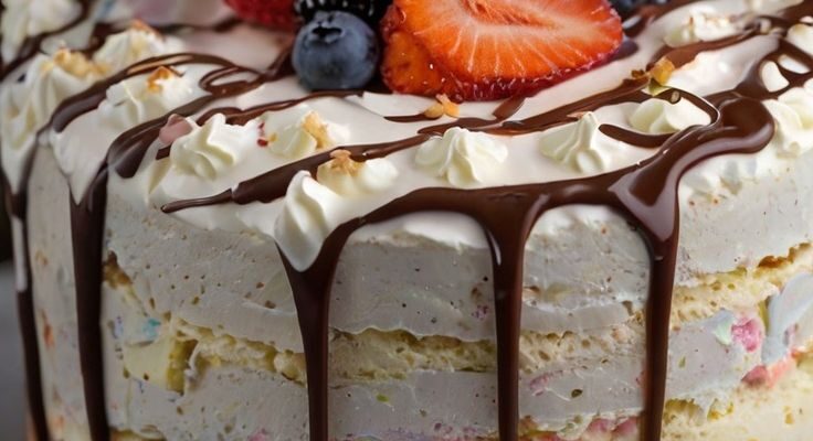 Triple Layer Chocolate and Cream Cake with Fresh Berries