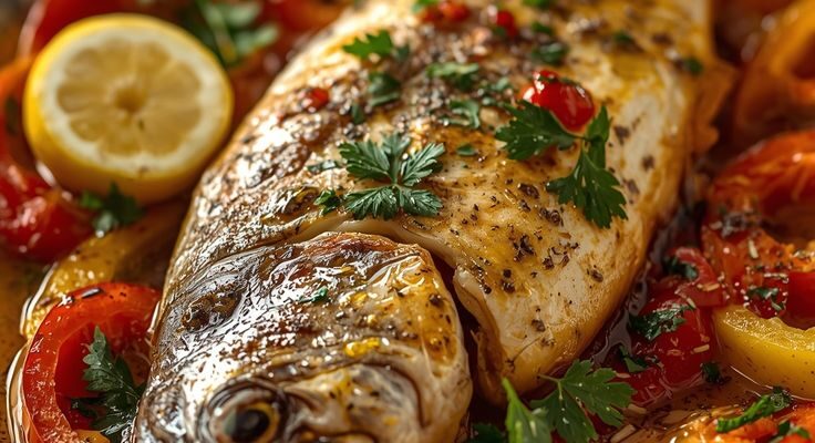 Oven-Baked Whole Fish with Lemon, Peppers, and Fresh Herbs
