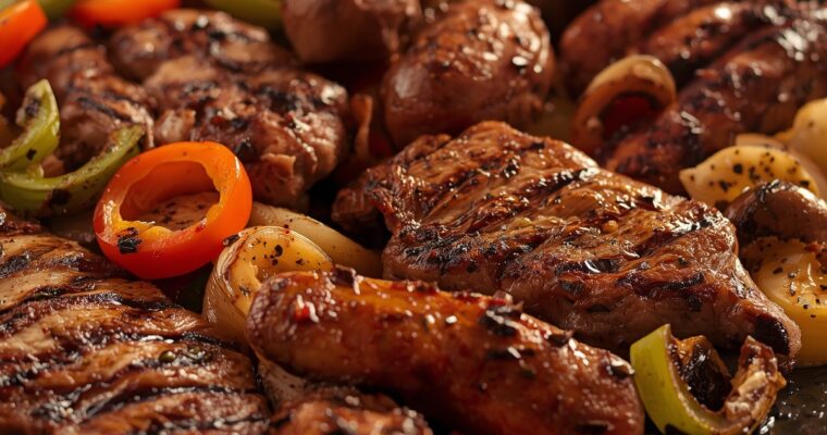 Grilled Steak Platter with Garlic Yogurt and Herb Chimichurri