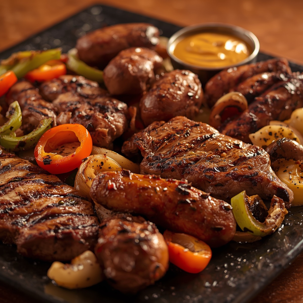 Grilled Steak Platter with Garlic Yogurt and Herb Chimichurri